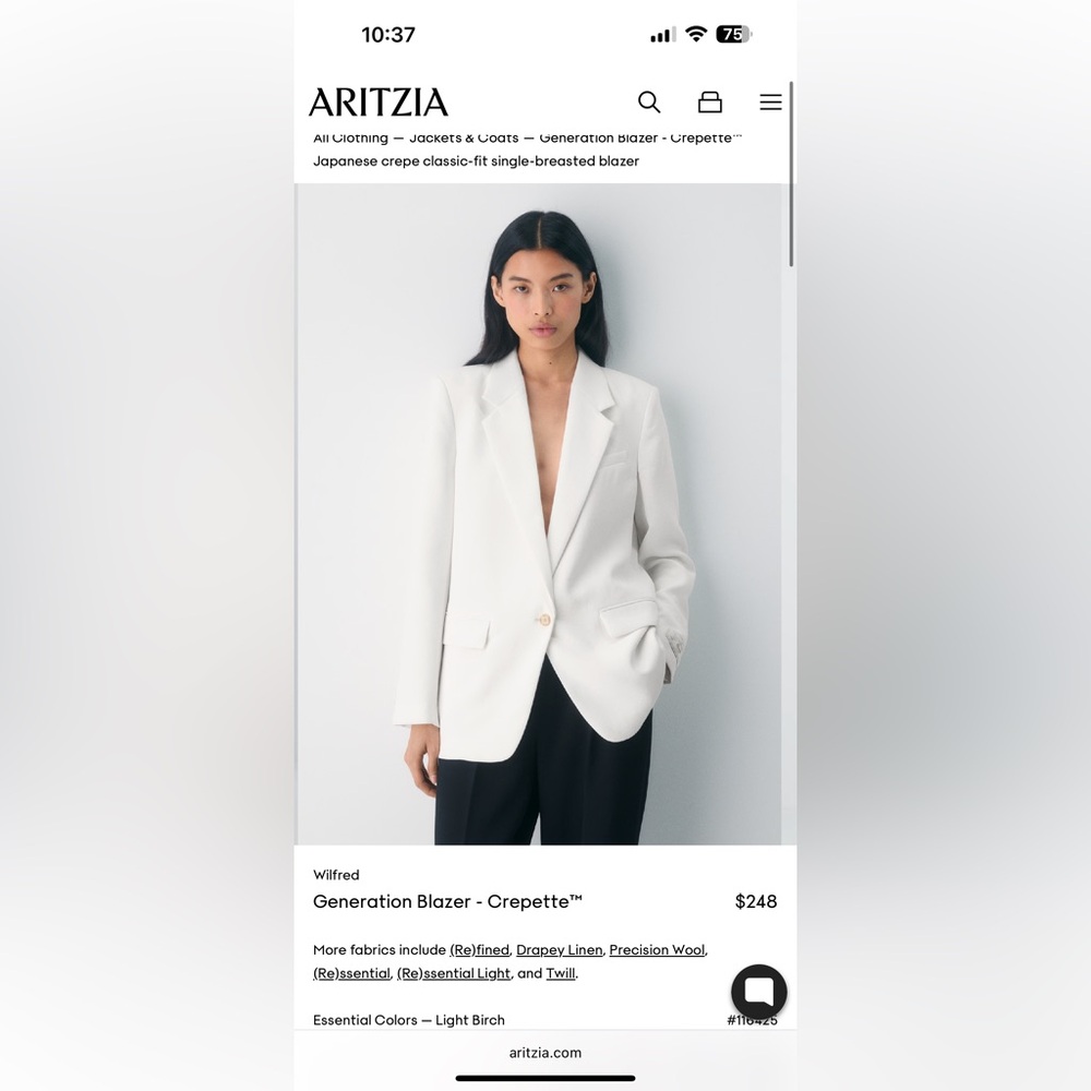 Aritzia White Linen Blazer